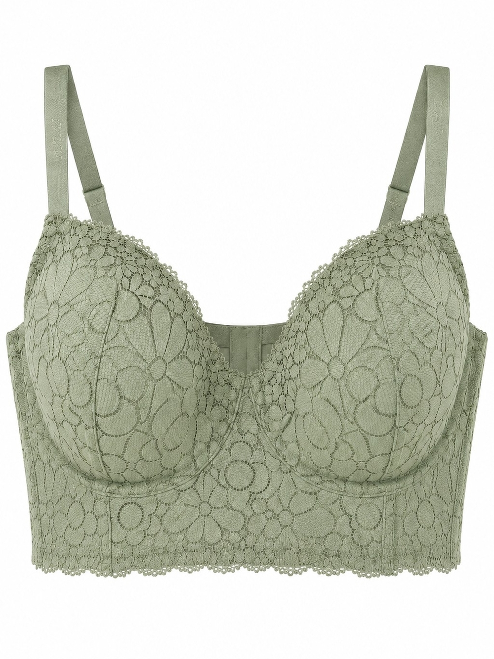 Aerie Real Happy Demi Demj Lace Longline Bra Light Olive Green 38DD plus size